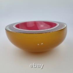 Vintage Murano Sommerso Glass Oval Shaped Geode Bowl Pink, White & Amber DAMAGED
