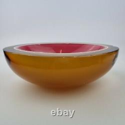 Vintage Murano Sommerso Glass Oval Shaped Geode Bowl Pink, White & Amber DAMAGED