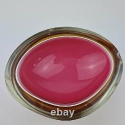 Vintage Murano Sommerso Glass Oval Shaped Geode Bowl Pink, White & Amber DAMAGED