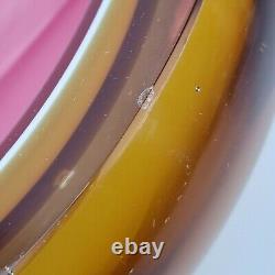 Vintage Murano Sommerso Glass Oval Shaped Geode Bowl Pink, White & Amber DAMAGED