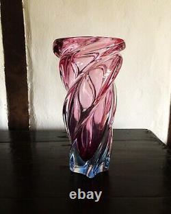 Vintage Murano Sommerso Mid Century Modern Pink Blue Glass Swirl Vase No Sticker