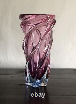 Vintage Murano Sommerso Mid Century Modern Pink Blue Glass Swirl Vase No Sticker