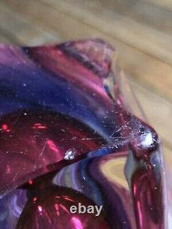 Vintage Murano Sommerso Mid Century Modern Pink Blue Glass Swirl Vase No Sticker