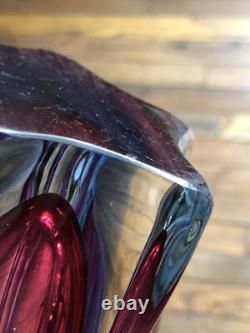 Vintage Murano Sommerso Mid Century Modern Pink Blue Glass Swirl Vase No Sticker