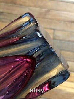 Vintage Murano Sommerso Mid Century Modern Pink Blue Glass Swirl Vase No Sticker