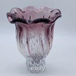 Vintage Murano Sommerso Pink Magenta Vase Art Glass Ruffled Top 9T 7W
