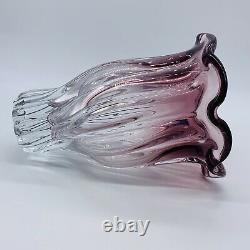 Vintage Murano Sommerso Pink Magenta Vase Art Glass Ruffled Top 9T 7W