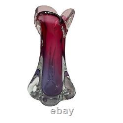 Vintage Murano Sommerso Vase Art Glass Pink Purple Clear Handblown 13 Unsigned