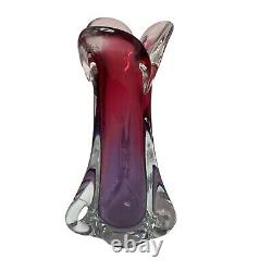 Vintage Murano Sommerso Vase Art Glass Pink Purple Clear Handblown 13 Unsigned