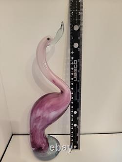 Vintage Murano Style Pink Art Glass Flamingo Figurine 13.5 Hand Blown