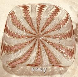 Vintage Murano Venetian Art Glass Pink Ribbon Latticino CANDY DISH & CANDLESTICK