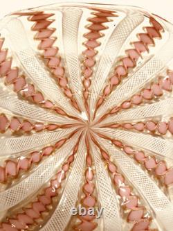 Vintage Murano Venetian Art Glass Pink Ribbon Latticino CANDY DISH & CANDLESTICK