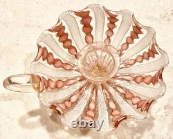 Vintage Murano Venetian Art Glass Pink Ribbon Latticino CANDY DISH & CANDLESTICK