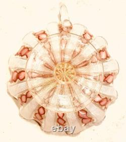 Vintage Murano Venetian Art Glass Pink Ribbon Latticino CANDY DISH & CANDLESTICK
