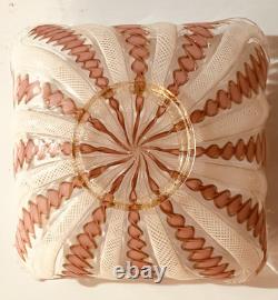 Vintage Murano Venetian Art Glass Pink Ribbon Latticino CANDY DISH & CANDLESTICK