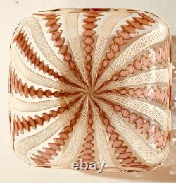 Vintage Murano Venetian Art Glass Pink Ribbon Latticino CANDY DISH & CANDLESTICK