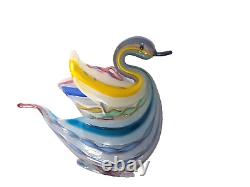 Vintage Murano Venetian Latticino Ribbon Art Glass Swan Figurine Candy Dish
