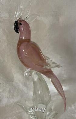 Vintage Murano Venetian Pink Gold Fleck Art Glass Cockatoo Bird 15