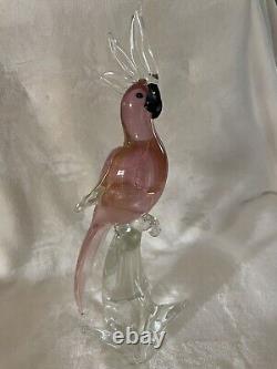 Vintage Murano Venetian Pink Gold Fleck Art Glass Cockatoo Bird 15