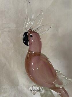 Vintage Murano Venetian Pink Gold Fleck Art Glass Cockatoo Bird 15