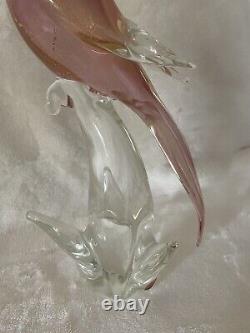 Vintage Murano Venetian Pink Gold Fleck Art Glass Cockatoo Bird 15