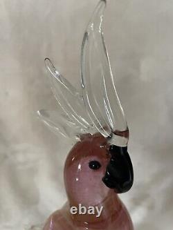 Vintage Murano Venetian Pink Gold Fleck Art Glass Cockatoo Bird 15