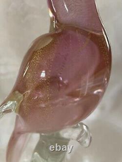 Vintage Murano Venetian Pink Gold Fleck Art Glass Cockatoo Bird 15