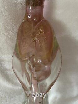 Vintage Murano Venetian Pink Gold Fleck Art Glass Cockatoo Bird 15