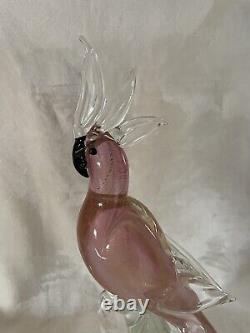 Vintage Murano Venetian Pink Gold Fleck Art Glass Cockatoo Bird 15