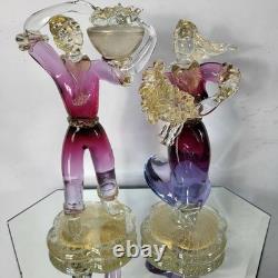Vintage Murano Venetian Pink Purple Gold Art Glass Figurine Sculpture Man Lady