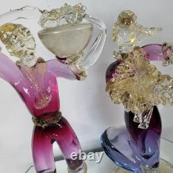 Vintage Murano Venetian Pink Purple Gold Art Glass Figurine Sculpture Man Lady
