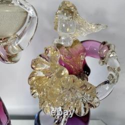 Vintage Murano Venetian Pink Purple Gold Art Glass Figurine Sculpture Man Lady