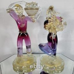 Vintage Murano Venetian Pink Purple Gold Art Glass Figurine Sculpture Man Lady