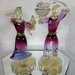 Vintage Murano Venetian Pink Purple Gold Art Glass Figurine Sculpture Man Lady Vintage Murano Venetian Pink Purple Gold Art Glass Figurine Sculpture Man Lady