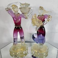 Vintage Murano Venetian Pink Purple Gold Art Glass Figurine Sculpture Man Lady