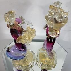 Vintage Murano Venetian Pink Purple Gold Art Glass Figurine Sculpture Man Lady