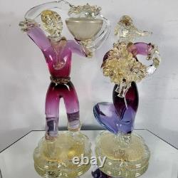 Vintage Murano Venetian Pink Purple Gold Art Glass Figurine Sculpture Man Lady Vintage Murano Venetian Pink Purple Gold Art Glass Figurine Sculpture Man Lady