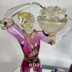 Vintage Murano Venetian Pink Purple Gold Art Glass Figurine Sculpture Man Lady