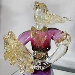 Vintage Murano Venetian Pink Purple Gold Art Glass Figurine Sculpture Man Lady