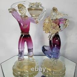 Vintage Murano Venetian Pink Purple Gold Art Glass Figurine Sculpture Man Lady