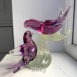 Vintage Murano Vincenzo Nason glass sculpture sommerso glass birds on branch 7H