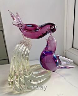 Vintage Murano Vincenzo Nason glass sculpture sommerso glass birds on branch 7H