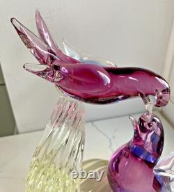 Vintage Murano Vincenzo Nason glass sculpture sommerso glass birds on branch 7H