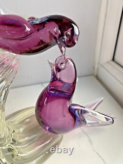 Vintage Murano Vincenzo Nason glass sculpture sommerso glass birds on branch 7H