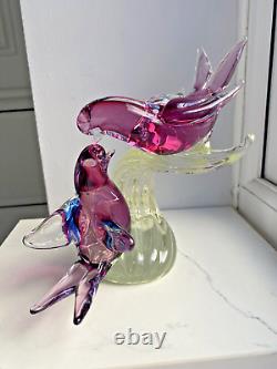Vintage Murano Vincenzo Nason glass sculpture sommerso glass birds on branch 7H