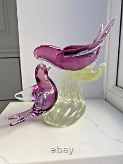 Vintage Murano Vincenzo Nason glass sculpture sommerso glass birds on branch 7H
