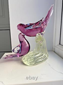 Vintage Murano Vincenzo Nason glass sculpture sommerso glass birds on branch 7H