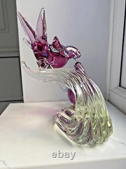 Vintage Murano Vincenzo Nason glass sculpture sommerso glass birds on branch 7H