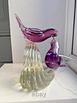 Vintage Murano Vincenzo Nason glass sculpture sommerso glass birds on branch 7H