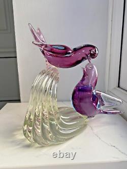 Vintage Murano Vincenzo Nason glass sculpture sommerso glass birds on branch 7H